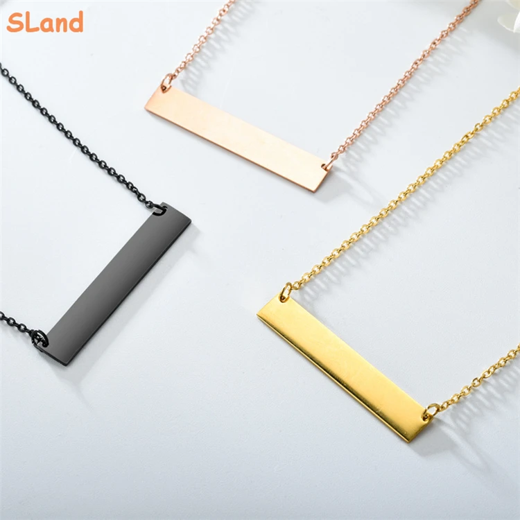 SLand Jewelry Manufacturer Wholesale dainty Gold plated 316L Stainless Steel Horizontal Bar Necklace engravable name Gift