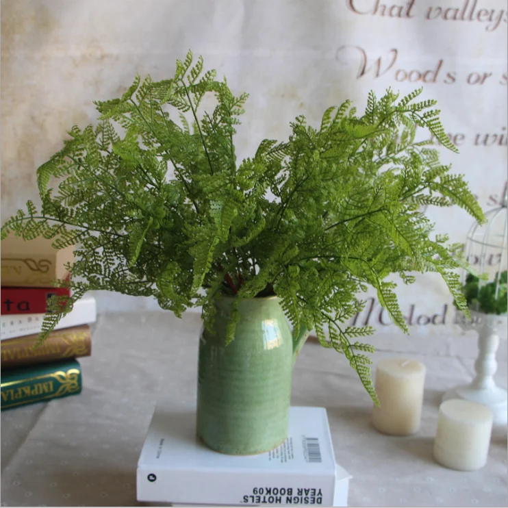 Quality artificial flowers wholesale 7 fork fishtail pine fern leaves Home decoration wedding plastic flowers