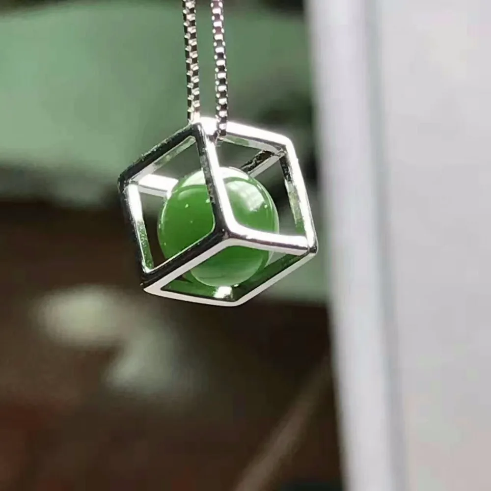 Hot sale 100% genuine nephrite jade green cube pendant, gemstone jasper necklace