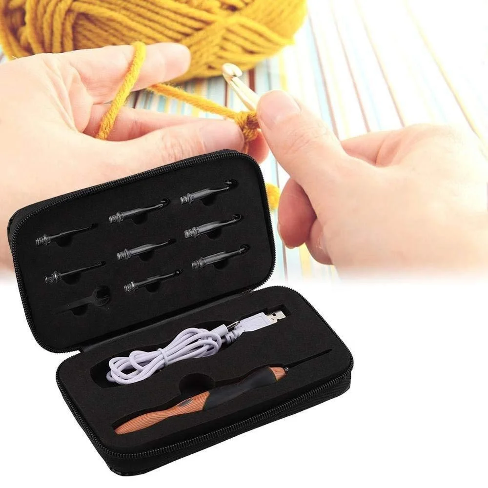 9 размеров, полный комплект, перезаряжаемый крючок для вязания, новейшие светодиодные крючки с отличным освещением