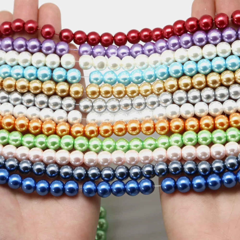 Mixed Colors 4-10mm Round Shape Imitation Glass Pearl Beads for Jewelry Making