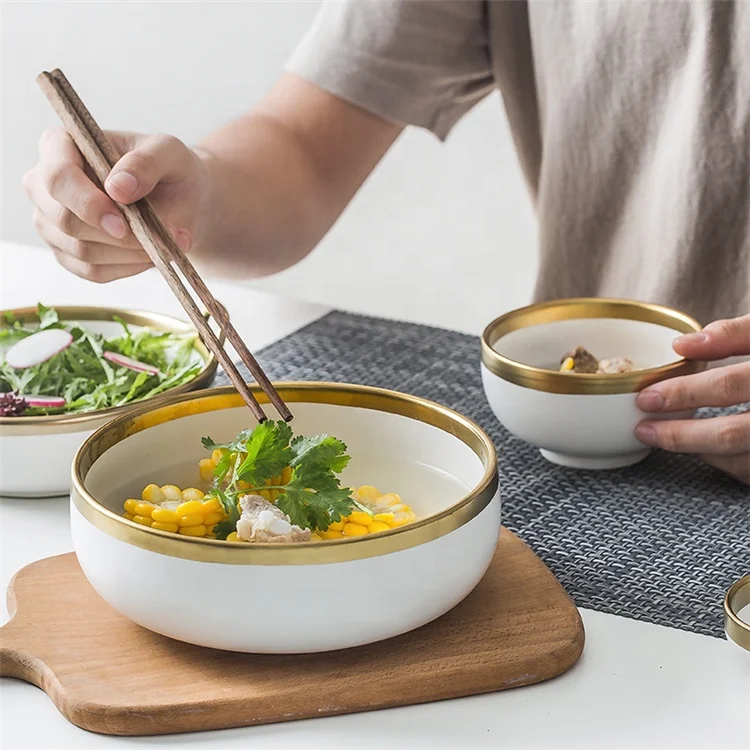 Wedding dinnerware personalized white glaze gold rim porcelain dinner plate for wedding