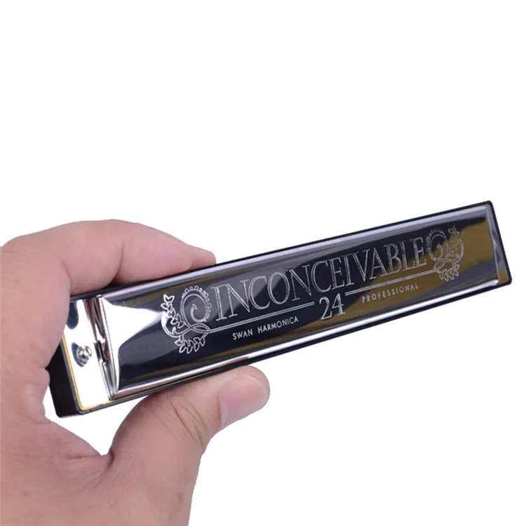 Chinese musical instrument cheap price China swan Musical Metal chromatic harmonica mouth organ blues harp for sale 24 holes