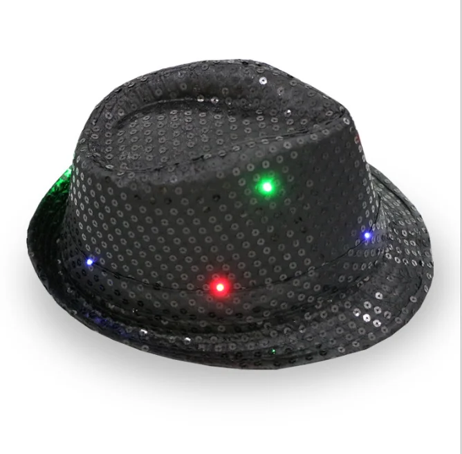 Most Popular Cheap Sequined Jazz Hats Custom Logo Led Fedora Hat