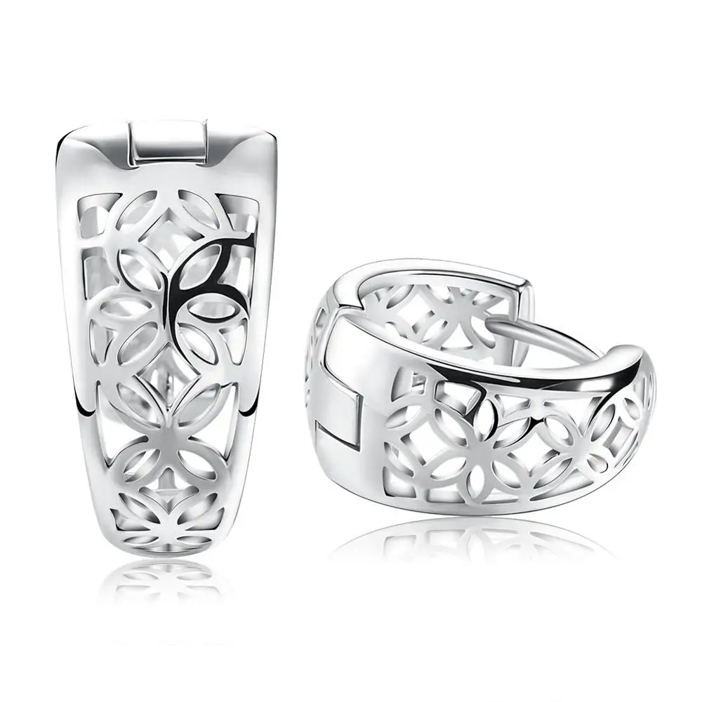 
RINNTIN OE28 Women jewelry Brass Hollow Flower Hoop Earring 