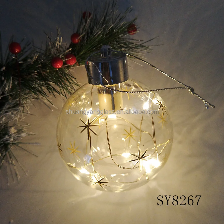 Рождественское световое украшение 80 мм рисовый цветок узор прозрачный СВЕТОДИОДНЫЙ теплый желтый свет Дутое Стекло Рождественский подвесной шар