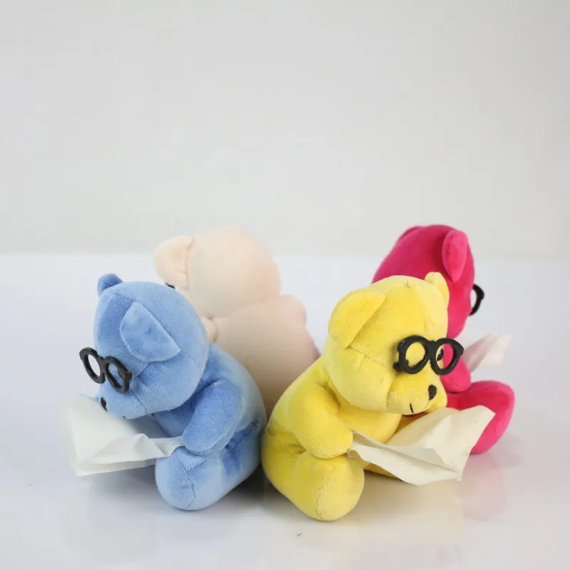 Plush Toy Teddy Bear Wearing Black Glasses/Luck Soft Colorful Toy Bear with Glasss/Stuffed Toy Sitting 14cm High Bear