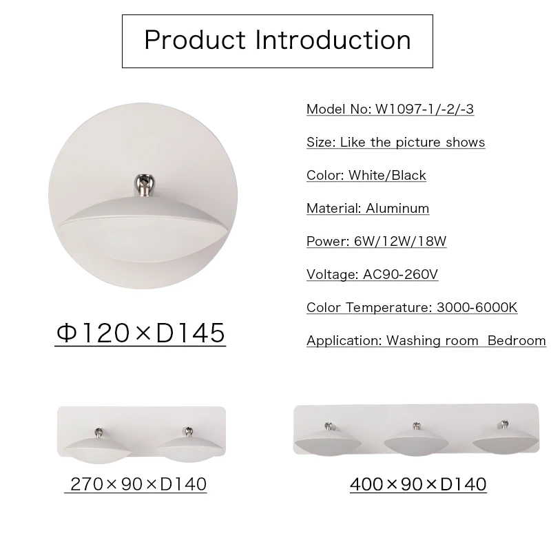 
Dressing Room Mirror Light 1/2/3 Heads Direction Adjustable Led Wall Lights for Living Room and Bedroom 