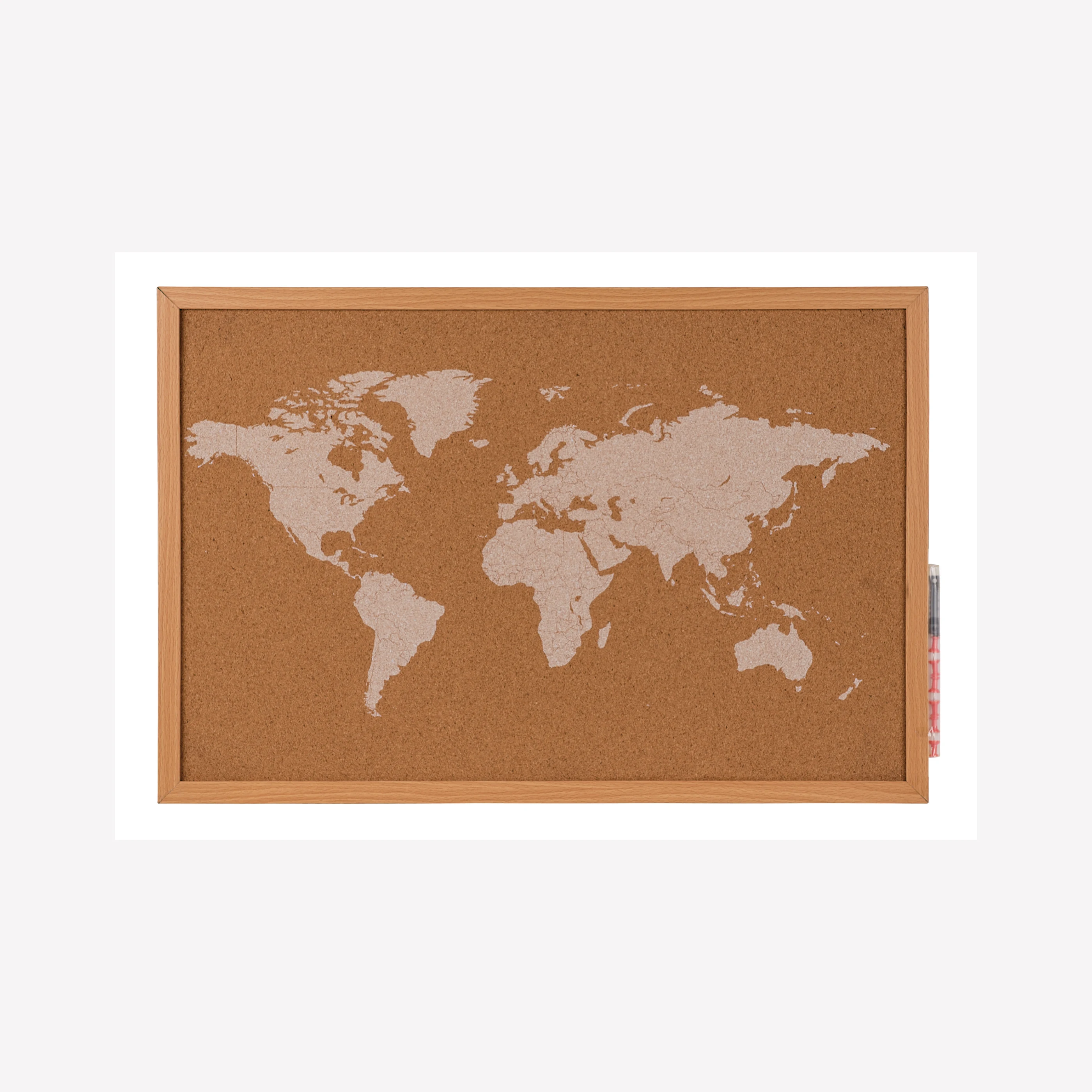 Amazon Hot Sells High Quality Wood Framed Decorative Cork Bulletin Board with world map