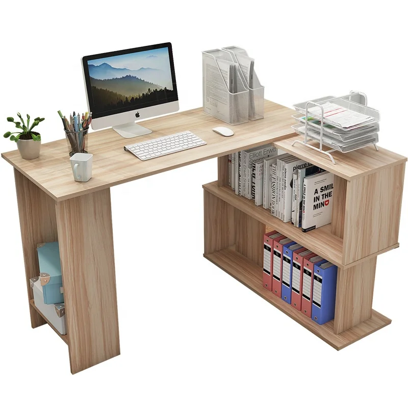 Modern Corner Desk For Home Wooden Laptop Table Office Study Desk With Storage Rack