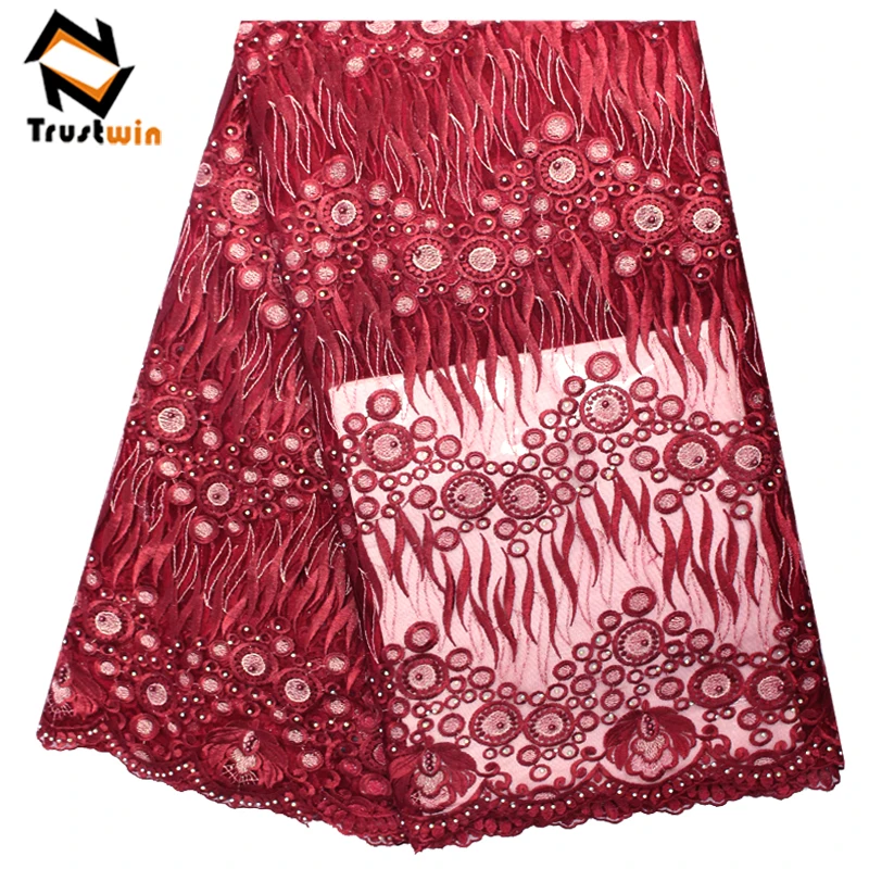 Hot selling African tulle beaded lace fabric