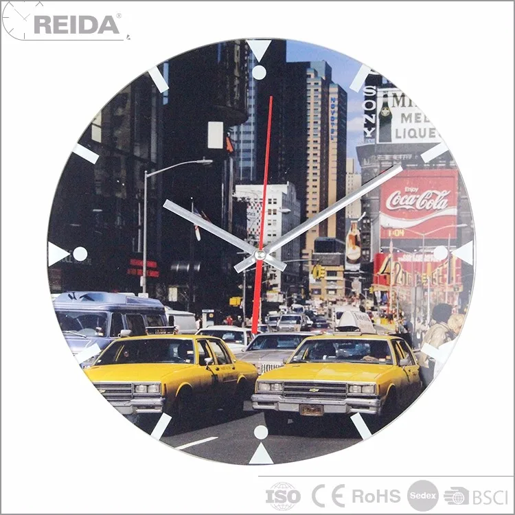 Reida glass analog round no number quartz frameless modern art painting  wall clock