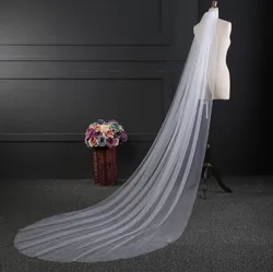 Роскошная Длинная свадебная вуаль, однослойные кружевные аксессуары WF915