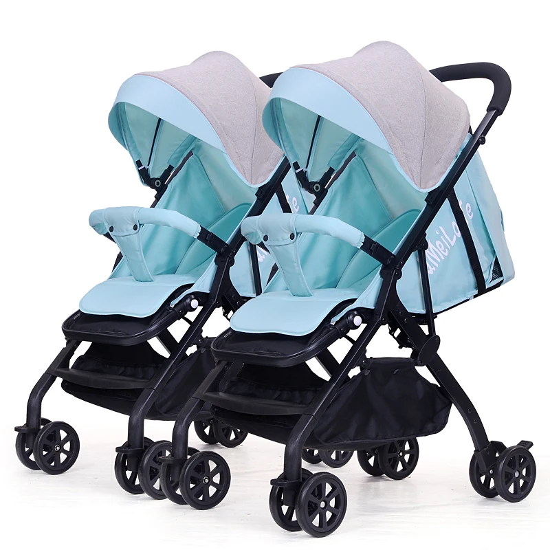 Deluxe Boy & Girl Twins Baby Stroller and Easy Folding Baby Pram
