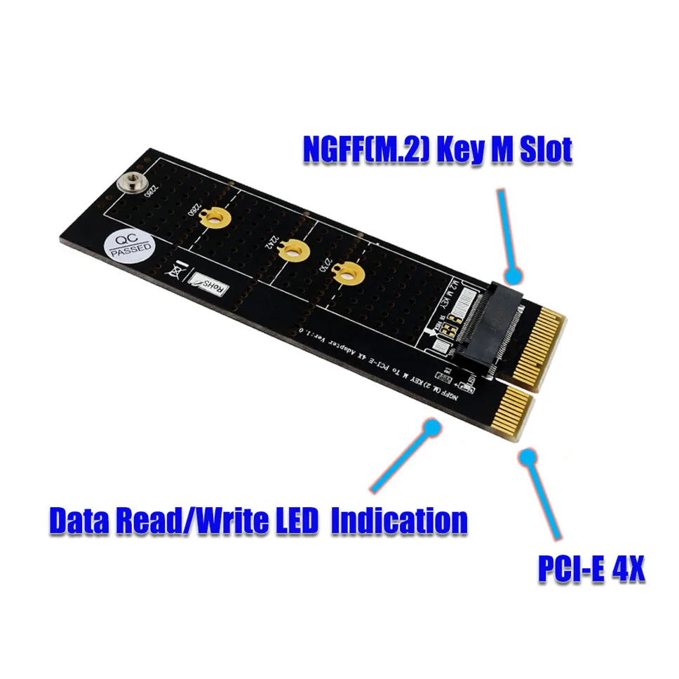 CY NVME Adattatore PCIe M.2 M-Key NGFF NVME AHCI SSD Converter M Key a PCI Express 3.0 16x 4X Adattatore per SSD 110 mm 80 mm 
