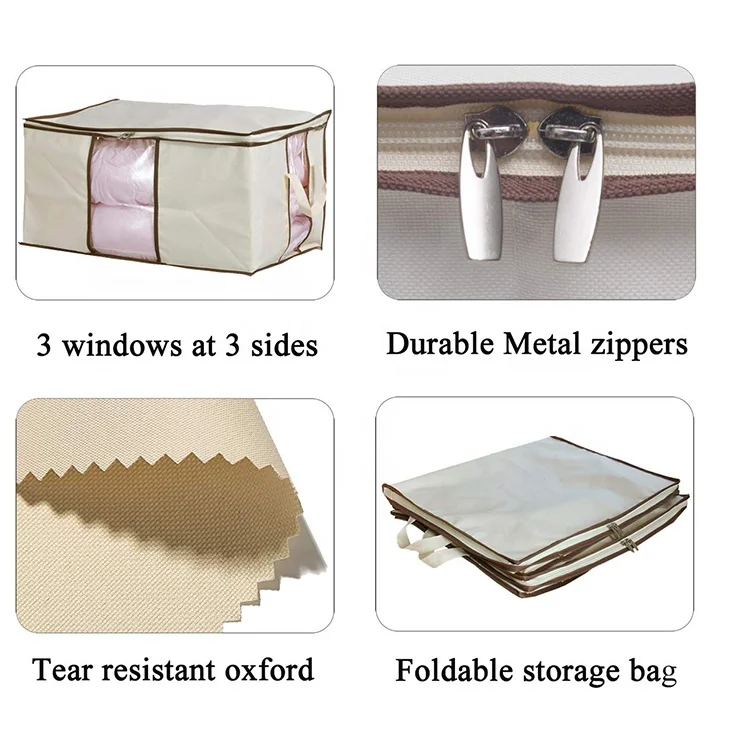 Hot Sale Beige PVC Window Zipper Blanket Quilt Packaging Bag Durable Foldable Storage Bag for Clothing Wardrobe Applicable