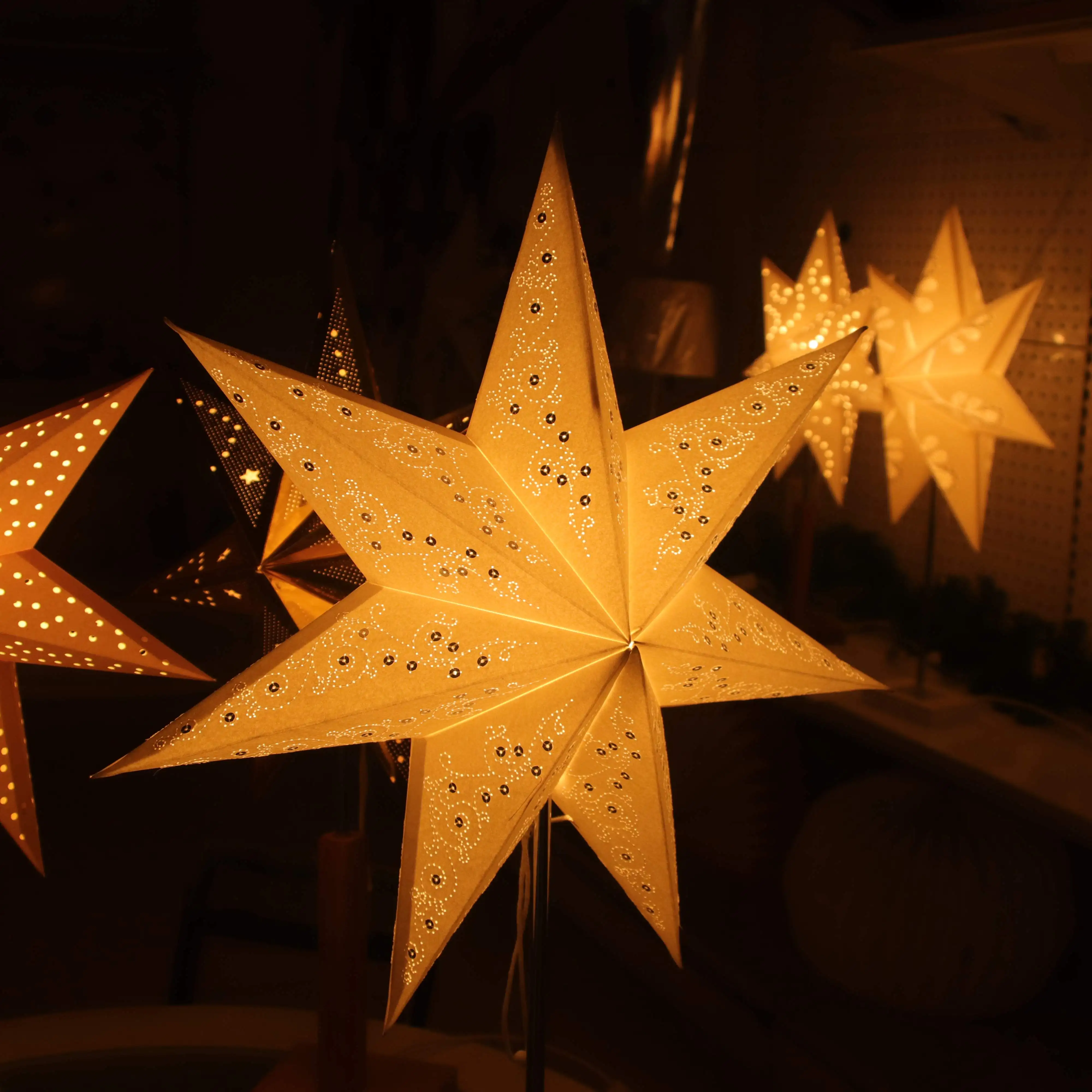 Custom Table Star Decoration Lamp Folding Paper Led Star Lantern