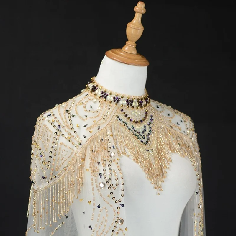 Heavy Beaded Long Evening Dresses Cape Luxury 2018 New High Quality White Cheap Guangzhou Wedding Cape Wedding Accessories
