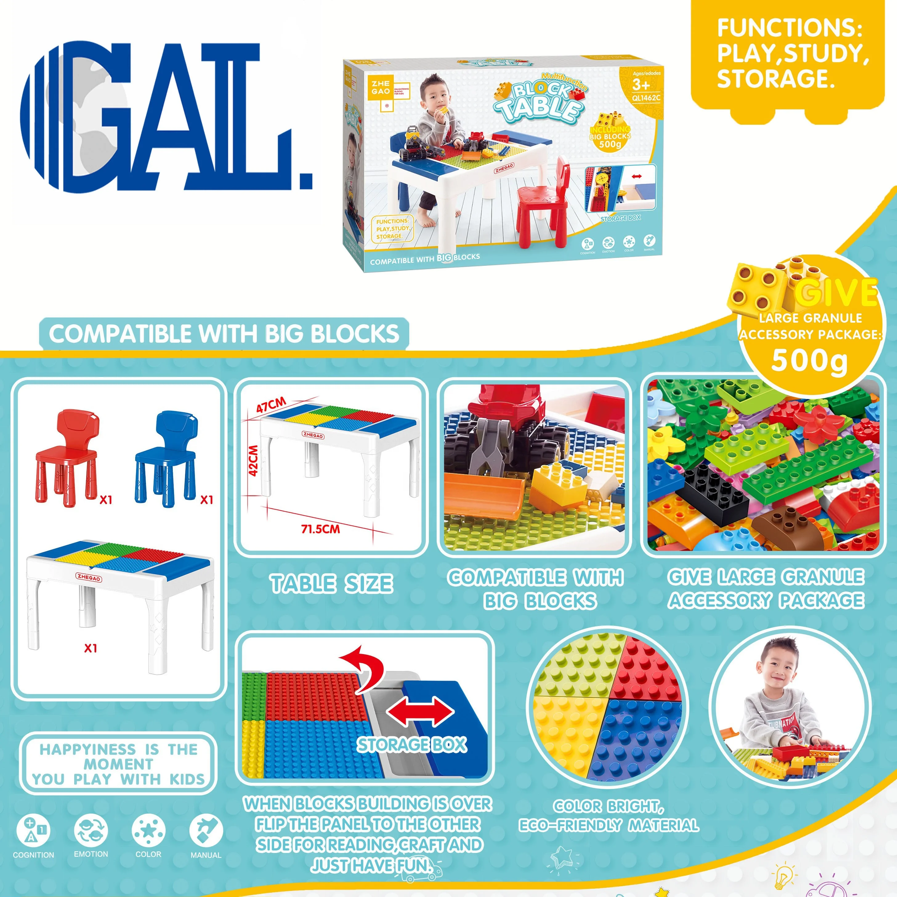 Funny Creative building mega blocks toys table plastic children playing learning block table