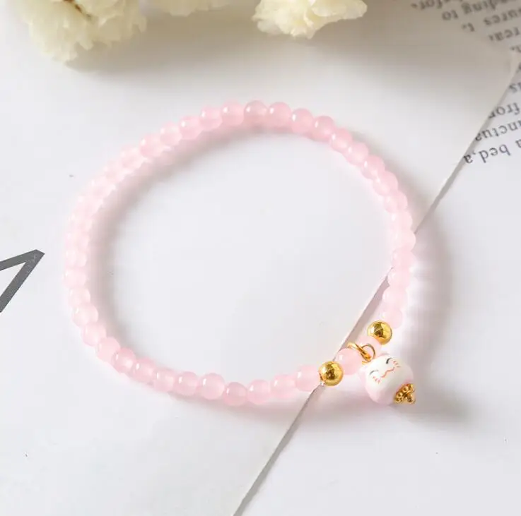 4mm Wholesale Myammar Green Jade Bead Bracelet with Fortune Cat