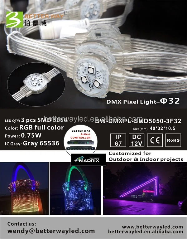 Waterproof 32mm DC12V RGB Pixel Height Brightness Spot Light Source for Bridge