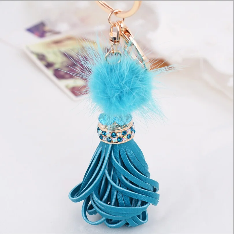 New fashion korea style crystal Rhinestone purse bag pendant Faux Fur PU leather Keychain tassel car