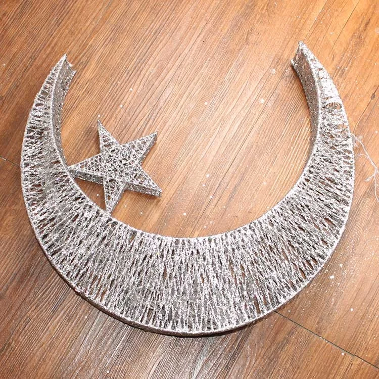 Battery Operated Warm White Gold Moon and Star Shaped Christmas Light Decoration