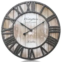 Rustic Big Clocks for Living Room Decor Kitchen Indoor Mantel Quartz Movement Silent Round Huge Wood Clock Vintage Art 18 inch