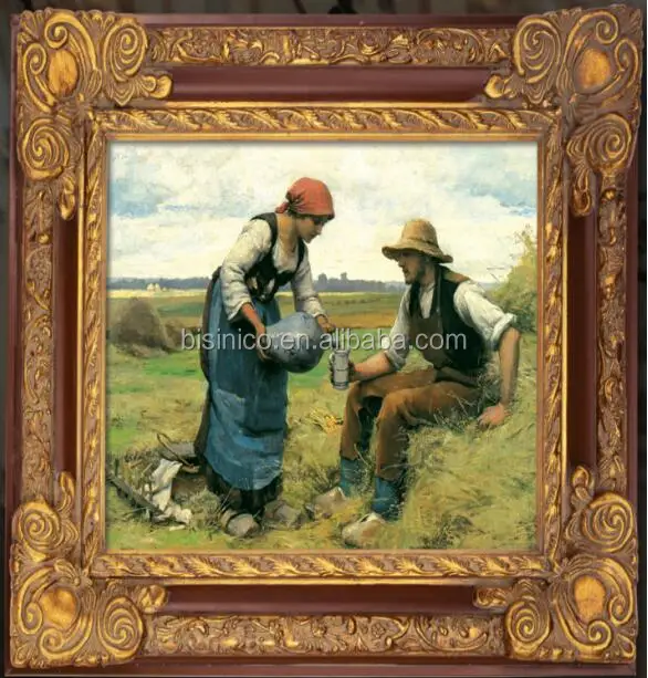 Antique Arts & Crafts Picture Frame Carved Giltwood Oil Painting, Home Decor Art