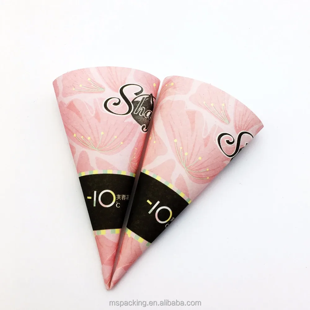 Disposable Custom Printed Foil Rolled Ice Cream Gelato Paper Cone Wrapping Paper Ice Cream Cone With Coated Paper Logo Printed