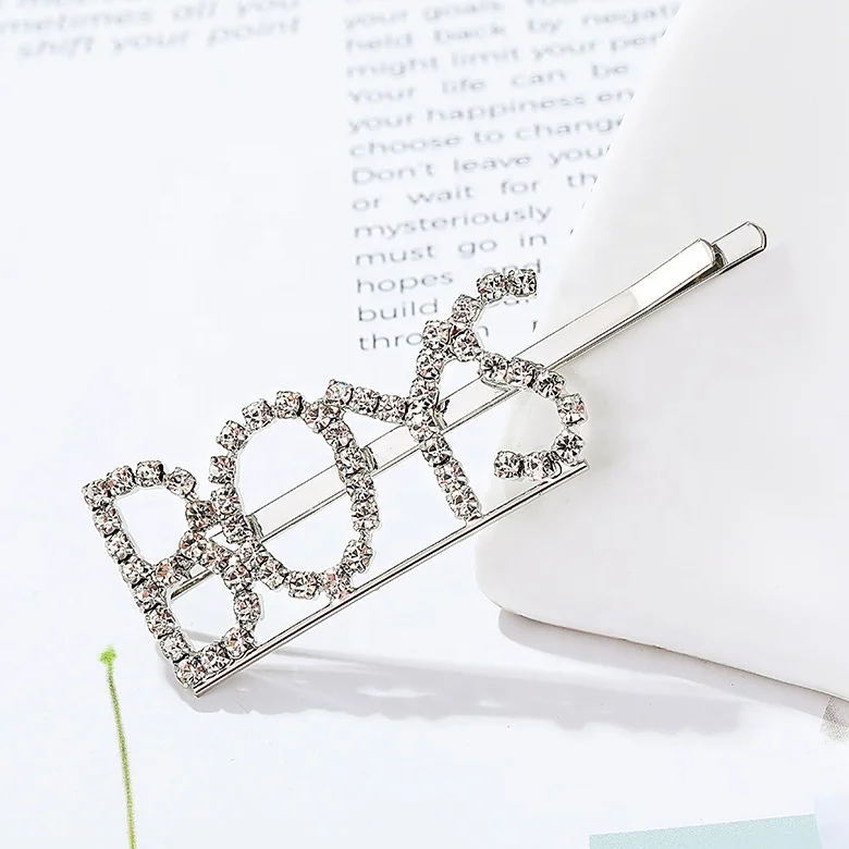 Girls love boys sexy boss kiss ABC letter crystal hair clip rhinestone stone hair buckle