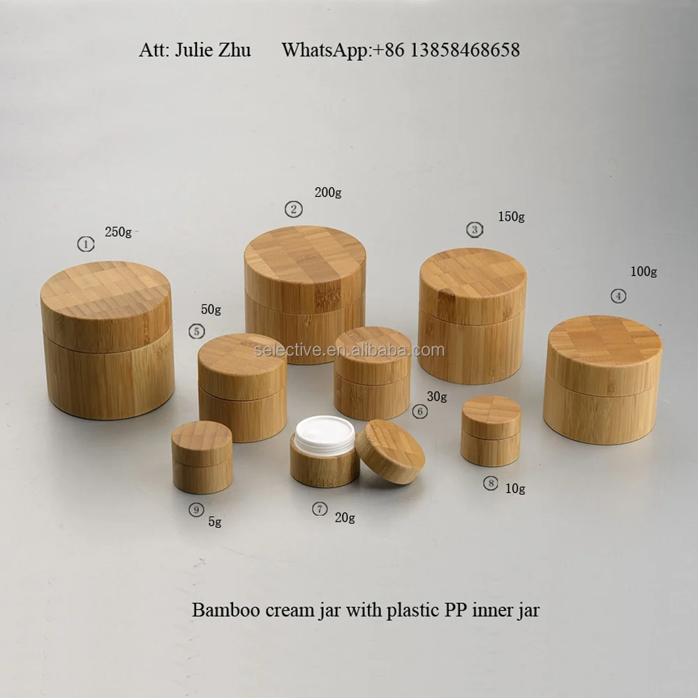 50g wooden packaging empty inner pp matte black cosmetic bamboo cream jars