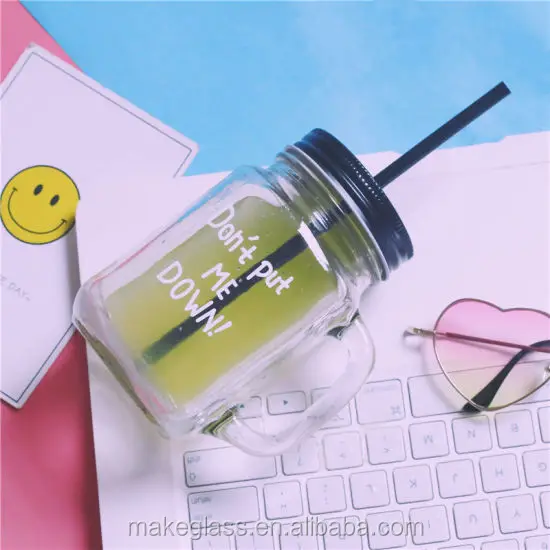 Хит продаж, стеклянная банка с металлической крышкой и соломинкой, стеклянная бутылка для питья