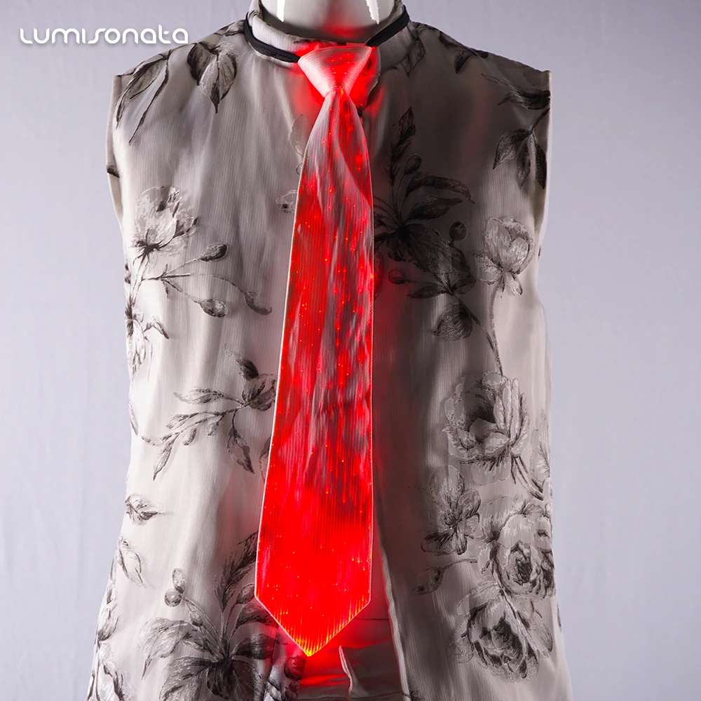 2021 New novelty colorful luminous fiber optic fabric neck tie with led lights