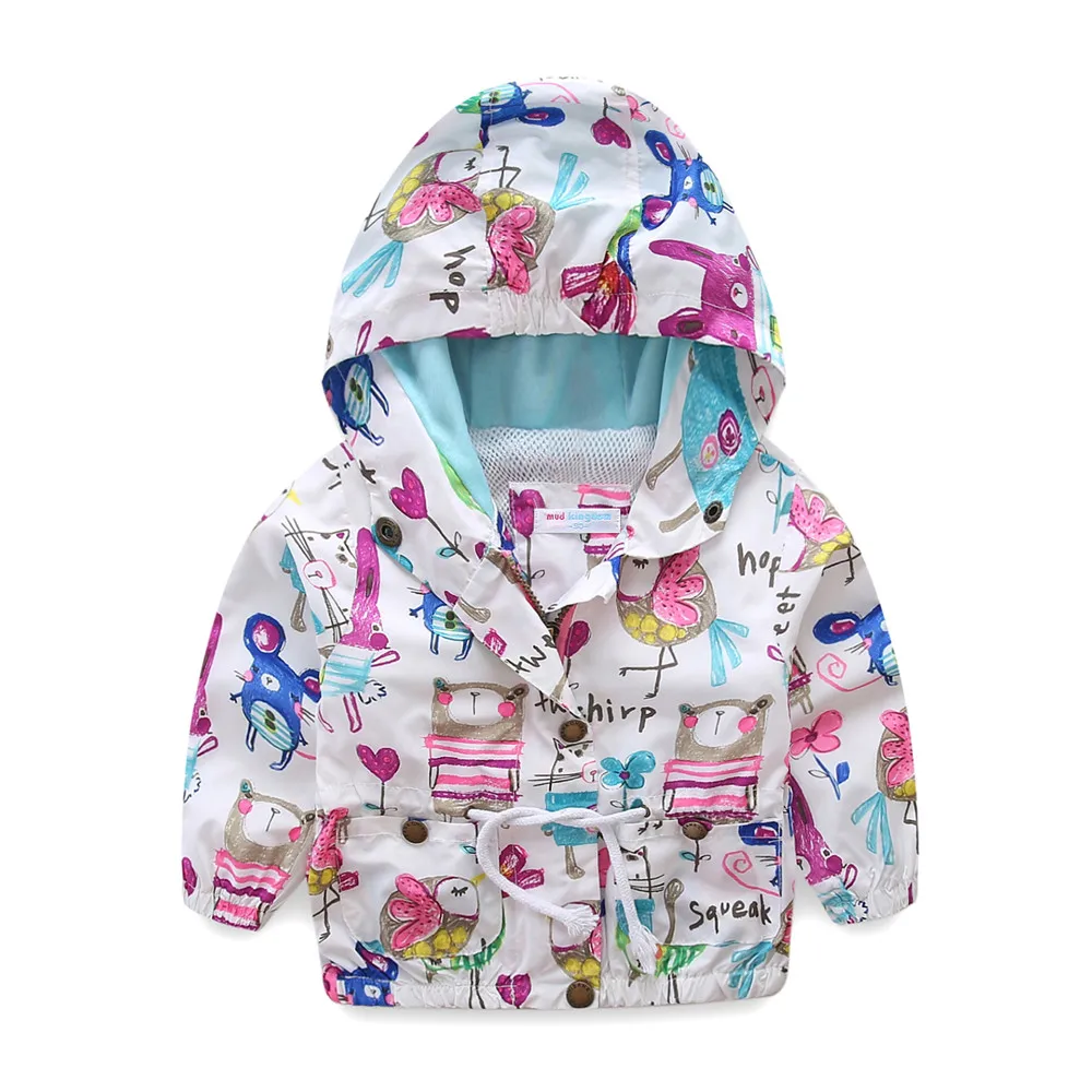 
Mudkingdom young girl print bird print sun protection windbreak waist drawstring hoodie coat 