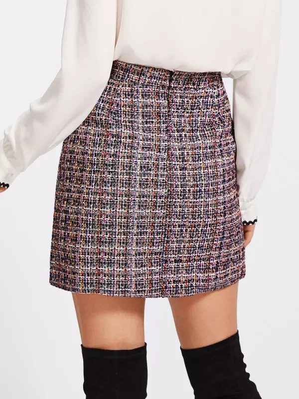 Zip Back Tweed High Waist Fashion Skirt For Women Winter