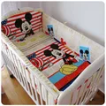 Promotion 6pcs mickey mouse Baby Cot Bedding Kit Baby Bed Around Bed Linen include bumpers sheet