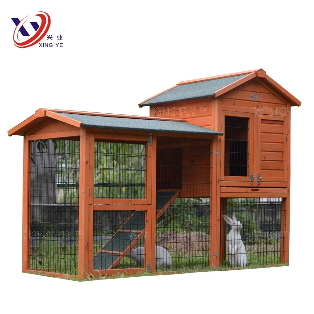 2 Tier classical  wooden rabbit hutch with asphalt felt roof