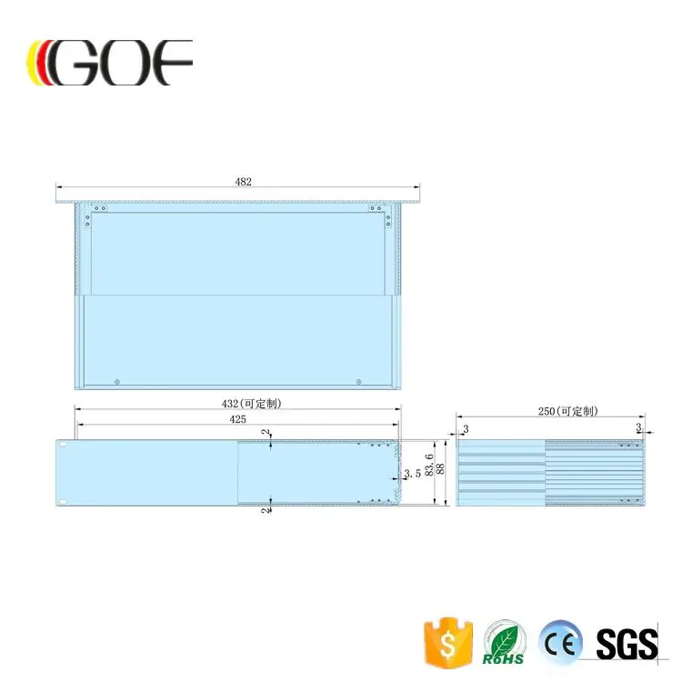 GOFH-001--2u 482*89*250mm (WxH-D)custom size aluminium project box lithium ion battery pack enclosure