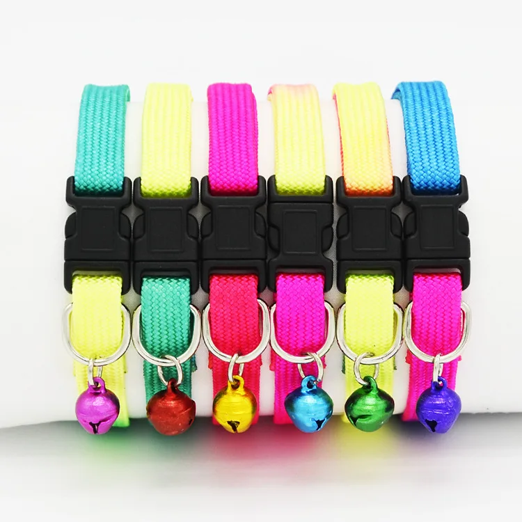 Wholesale Cheap Plain Cute Plain Nylon rainbow Dog Cat Collar with Bell
