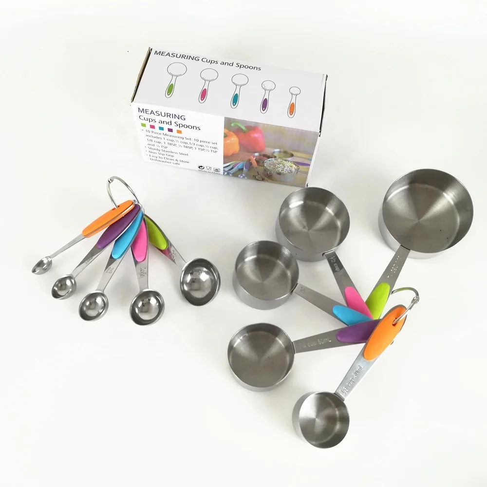 Set of 10 Baking Measuring Cups Spoons Set - Wildone Stainless Steel Cups and Magnetic Measuring Spoons Set
