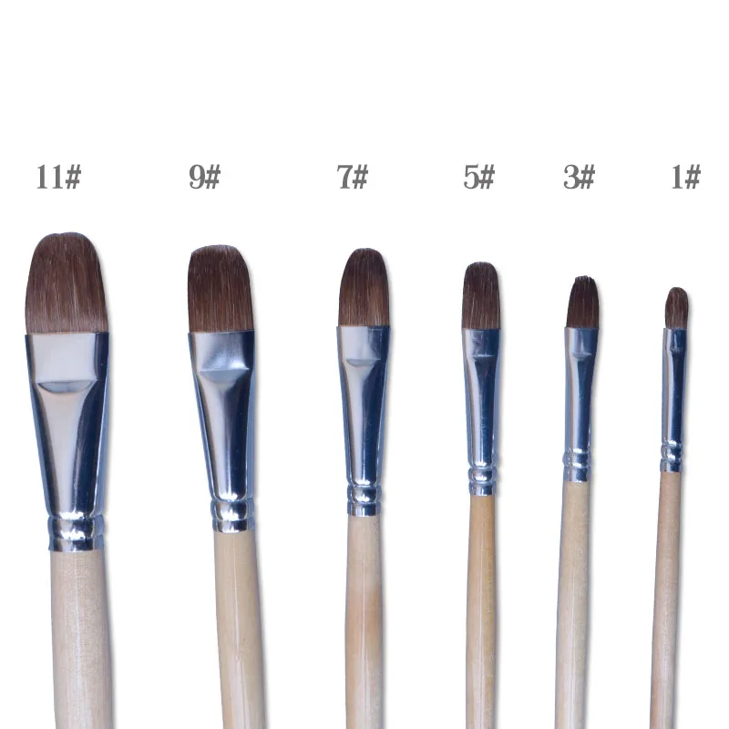 Factory Natural Wood Handle Artist Filbert Paint Brush Set 12 pcs