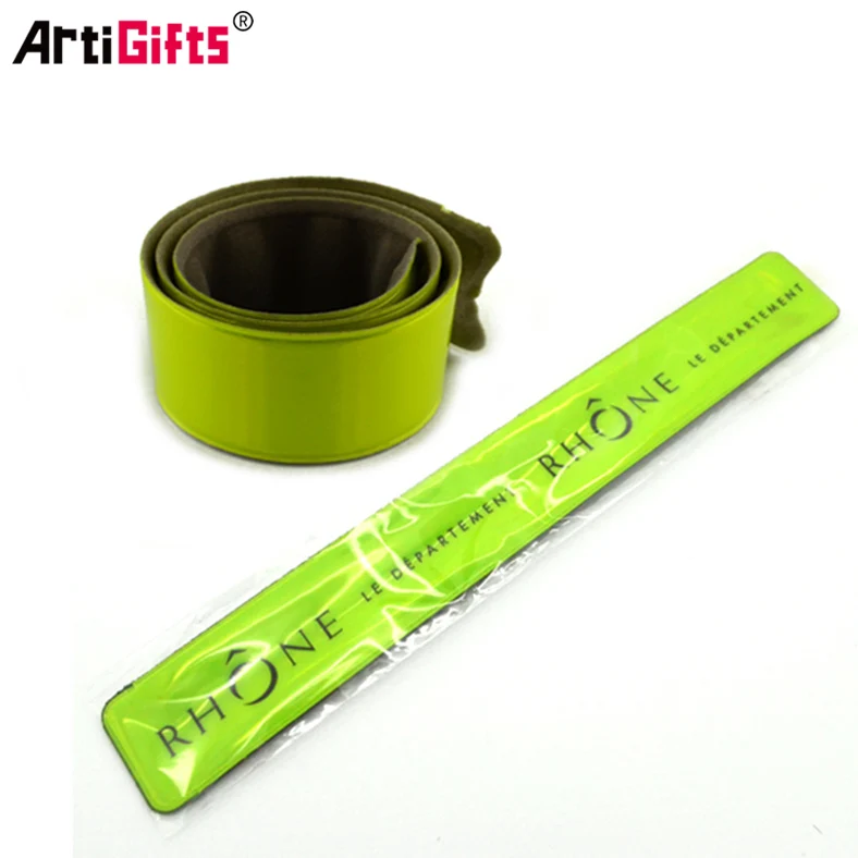 Cheap rubber pvc reflector slapbands reflective slap band wide slap bracelet