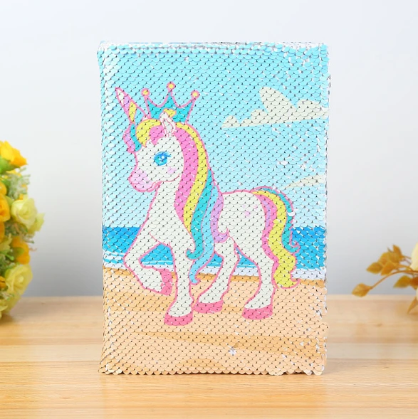 Inno-Crea A4 Size Unircore Pattern Diary Reversible Custom Magic School Sequin Paper Notebook for Girls