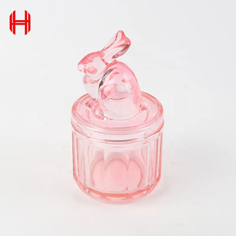 500ml Custom Color  Easter Candy Food Storage Purple Glass Jar with bunny Shape Lid