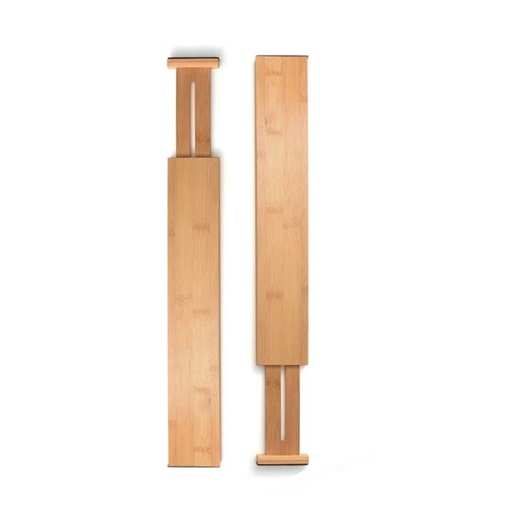 Bamboo Drawer Divider Organizer. Set of 4 - Spring loaded, Expandable, Adjustable & Stackable Dividers