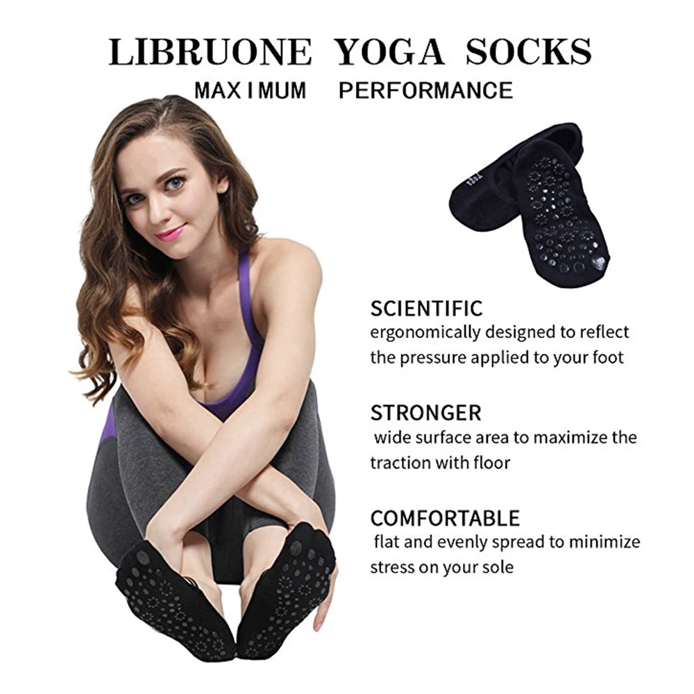 Rubber sole women grip non slip yoga pilates socks