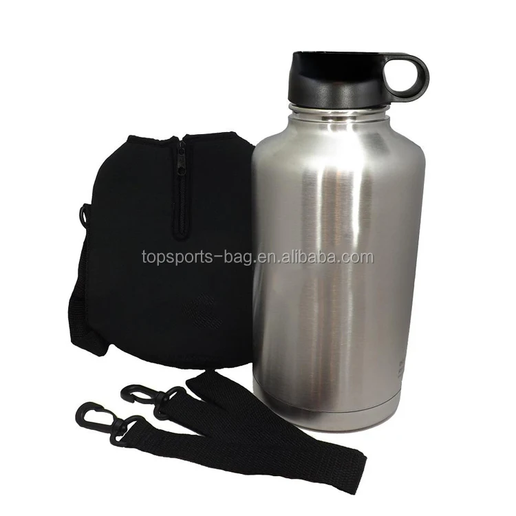 Logo Printed 64 OZ Insulated Water Bottle Sleeve Black Neoprene Growler Carrier
