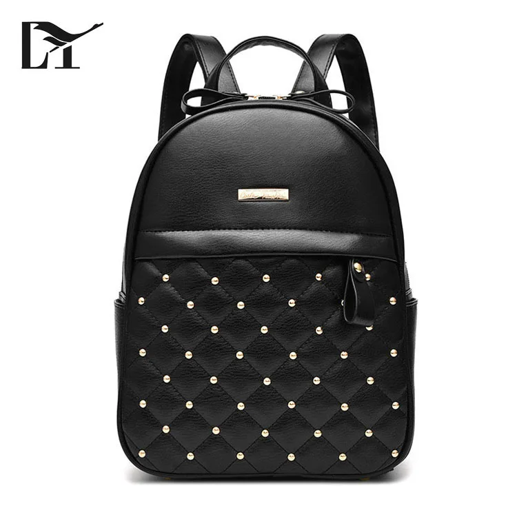 Professional Backpack Manufacturers Best Selling Korean Black PU Leather Teen Backpack With Stud