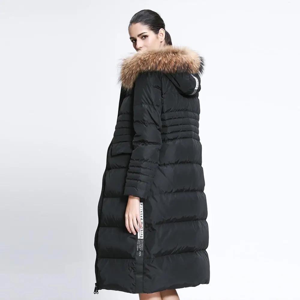 urban fashion red  winter clothes long coat womens down jackets with fur hood for ladies